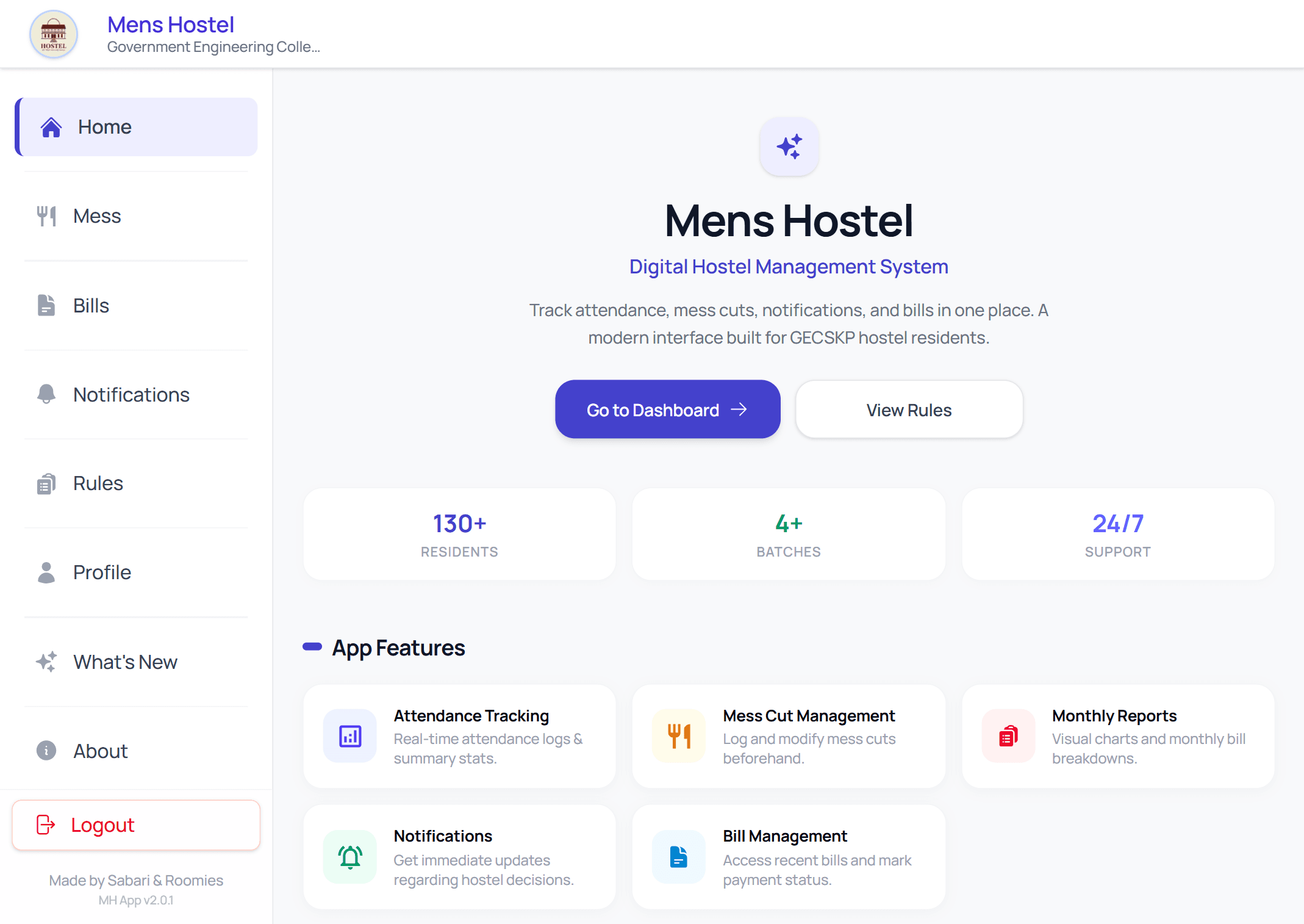 MH WebApp (Mess Management System) screenshot